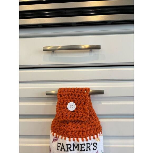 Crochet Top Kitchen towel-Farmers market pumpkin patch red truck - Picture 2 of 2